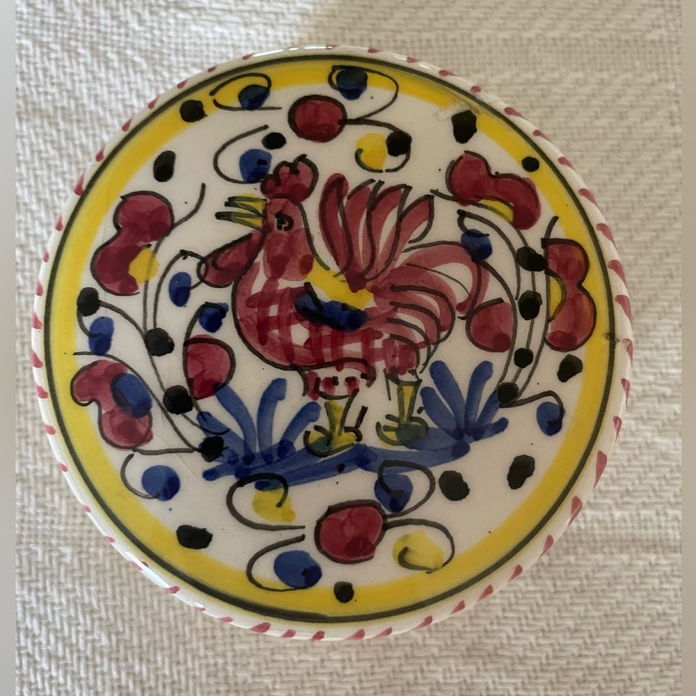 🐓Chicken🐓 Italian Pottery Covered Small Trinket Holder Hand Painted
